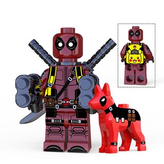 Rojo oscuro Deadpool con perro minifigura Lego DC figura bloques de construcción Super Heroes modelos juguetes de niños