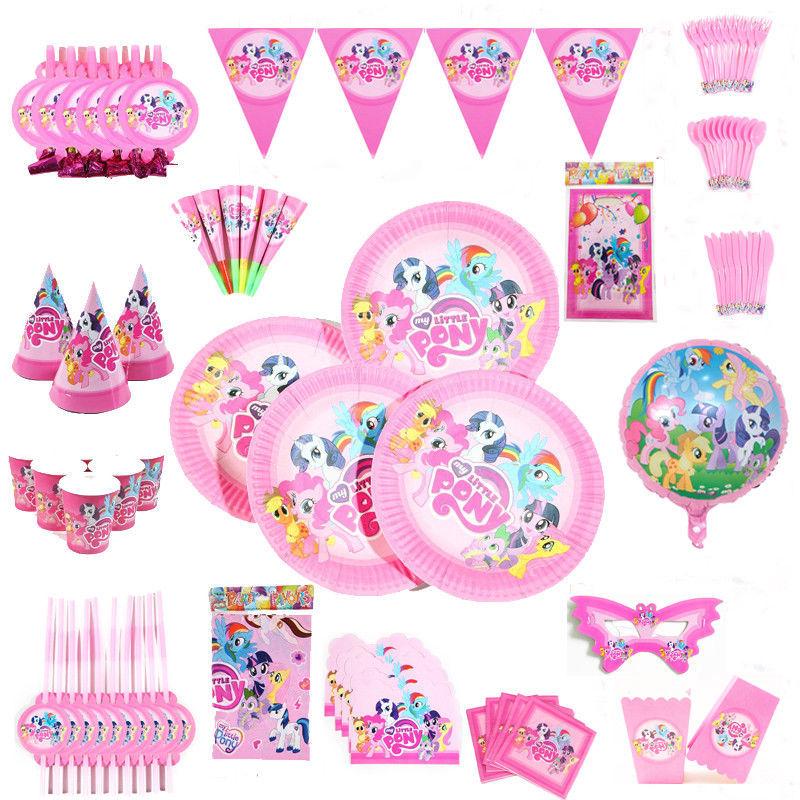 142pcs kids my little pony suministros de fiesta de cumpleaños favor vajilla decoración (3)