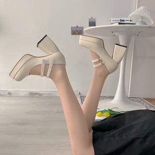 Una palabra con zapatos de tacón para mujer primavera 2021 nueva versión coreana de zapatos de Mary Jane retro franceses con punta cuadrada de tacón grueso salvaje tendencia