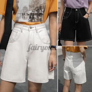 Hadas de las mujeres de verano Casual bolsillos de cintura alta sólido suelto pantalones cortos (1)