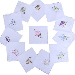 5 pañuelos de algodón para mujer, diseño floral, bordado, mariposa, encaje, bolsillo hanky