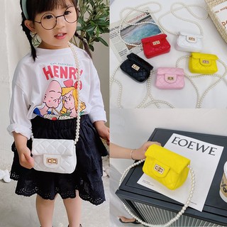 verano de los niños mini bolsas 2021 nueva moda moda niñas lingge perla cadena hombro bolso de mensajero