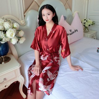 [listo stock] mujeres pijamas largos de seda pijamas más el tamaño de la bata ropa de dormir ropa de dormir vestidos de novia, deportes maquillaje túnicas regalos vestido ropa de hogar 1087 (1)