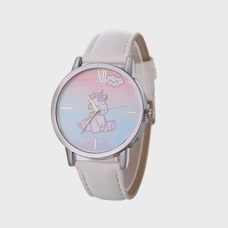 Pingxixi niños niños reloj unicornio diseño de dibujos animados lindo analógico reloj de cuarzo con cuero brazalete de dibujos animados unicornio patrón reloj Casual reloj de pulsera para niña niño blanco (2)