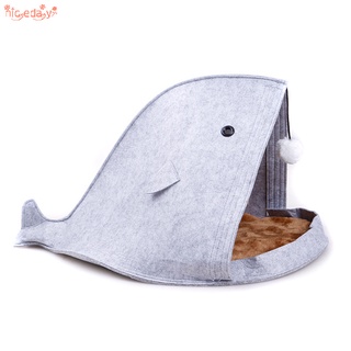 Lindo Gato Perro Nido Cama Estera Fieltro Mascota Lavable En Forma De Pez Tiburón Gatos Portátil Plegable (4)