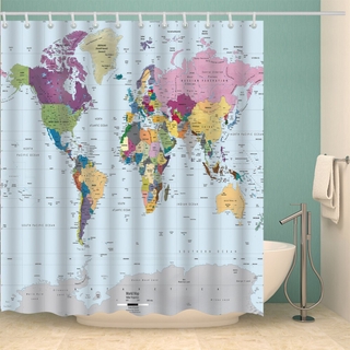 Cartoon World Map patrón Cortina de ducha baño impresión única impermeable para decoración de baño mapa del mundo Cortina de bano 180x180cm (6)