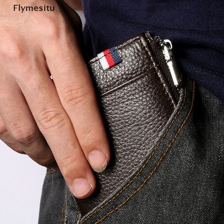 [flymesitu] cartera con cremallera 100% cuero genuino para hombre, bloqueo rfid, tarjeta de identificación, clip de dinero.