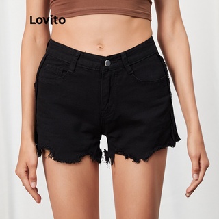 Pantalones cortos de mezclilla de cintura alta L07065 (Negro) (3)