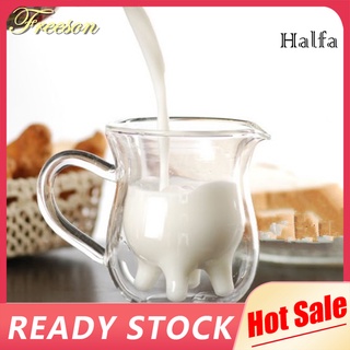 linda vaca doble capa taza de vidrio jugo de leche café 250ml crema taza con mango