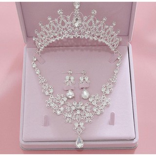 rhinestone crystal crown tiara boda princesa novia tocado conjunto de joyería