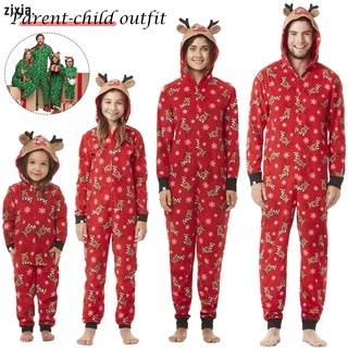 Family Matching Jumpsuits Sleepwear Deer Christmas Xmas Hoodie Deer Ears Pajamas Set (1)