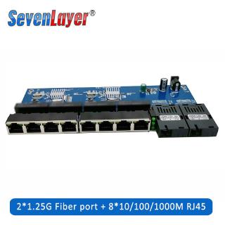 10/100/1000m gigabit ethernet interruptor de fibra óptica convertidor de medios pcba 8 rj45 utp y 2 sc placa de puerto de fibra 1pcs