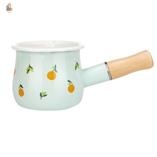 Enamel Milk Pot with Wooden Handle,Milk&Coffee Non-Stick Saucepan Cookware for Baby&Breakfast,500Ml,Light Green