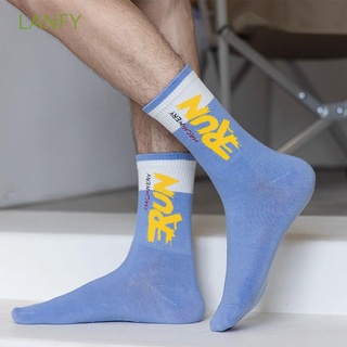 Lanfy Hip Hop Sport mujer monopatín deporte rayas medias tubo calcetines letras patrón calcetines/Multicolor