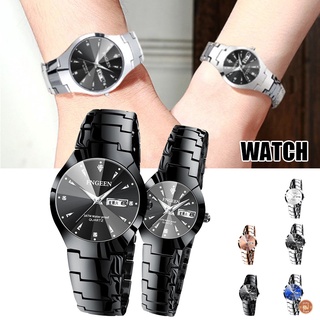 Parejas relojes con fecha automática estilo Simple cuarzo Metal reloj Casual relojes de pulsera regalo para mujeres hombres