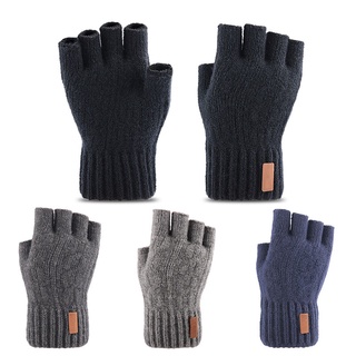 guantes de punto sin dedos de invierno espesar caliente pantalla táctil guantes unisex al aire libre estiramiento elástico caliente medio dedo guantes de ciclismo