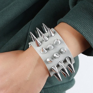 Punk Gothic Rock Cuspidal Spikes Rivet Cone Stud Wide Leather Bracelet Bangles Charm Bracelet Fashion Bracelet Unisex Jewelry