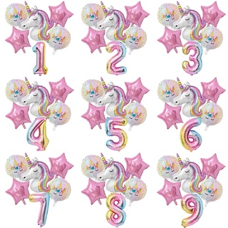 6 Globos De Unicornio Arcoíris De 32 Pulgadas Con Número De Papel De Aluminio Fiesta De Cumpleaños Decoraciones Bebé Ducha