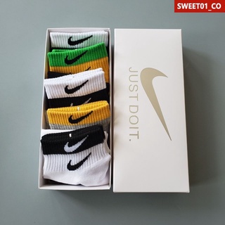 Promotion Nike Original 5 pares de calcetines informales transpirables 100% algodón puro con estampado en color (en caja) para hombres y mujeres sweet01_co