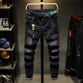 jeans Pantalones De Mezclilla De Los Hombres Elástico De La Marea Marca Slim Pies Casual Versión Tendencia
