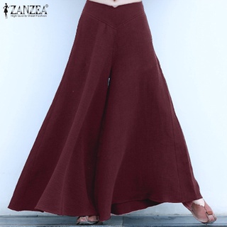 zanzea mujer ancho de pierna alta cintura llamarada casual suelto pantalones largos (4)