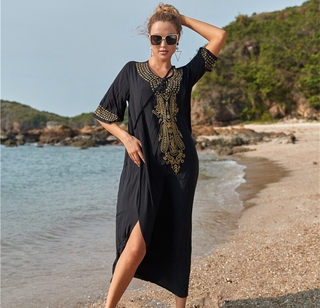 Caliente bordado De algodón encubrimientos De playa Saida De Praia traje De baño De las mujeres Bikini cubrir túnicas Pareo Sarong Beachwear 5 colores (1)