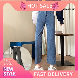 [listo stock]got--pantalones de cintura alta para mujer/pantalones rectos con botones/pantalones vaqueros largos