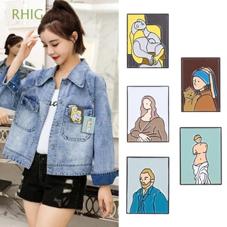 RHIG New Enamel Pins Clothes Jewelry Brooches Van Gogh Dripping Oil Artist Mona Lisa Fashion Clothes Lapel Pin Badge Oil Painting