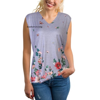 [du] mujeres tank tops cuello v sin mangas camisetas impresión floral verano tank tops, gris