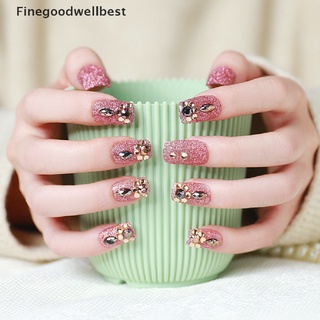 fbco 24pcs novia uñas postizas arte acrílico cubierta completa consejos manicura pegamento extraíble caliente
