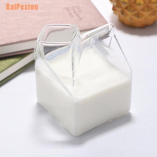 Baipeston (~) 1Pc 300ML media pinta de leche de cartón estilo creativo Mini jarra de crema de vidrio taza de leche
