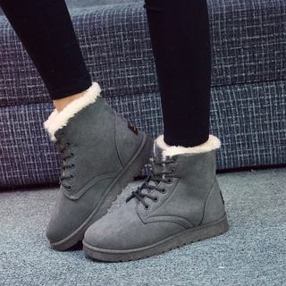 Rs 1 par de botas de nieve de invierno a la moda de las señoras botas cortas de encaje hasta zapatos de algodón 09*30
