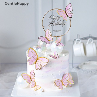 GentleHappy-Toppers Para Tartas De Mariposa , Diseño De Feliz Cumpleaños , Suministros Para Hornear