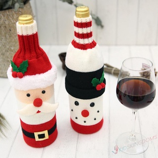 Cubierta de botella de vino de navidad de punto Santa Claus fiesta cena mesa decoración