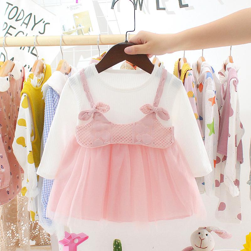 [Love Kids] vestido de otoño de manga larga de encaje de una pieza impresión floral lindo bebé vestidos de cumpleaños