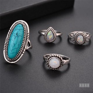 [wyl] 8 unids/set bohemio mujeres plata turquesa dedo anillos ópalo anillos regalo de boda (2)