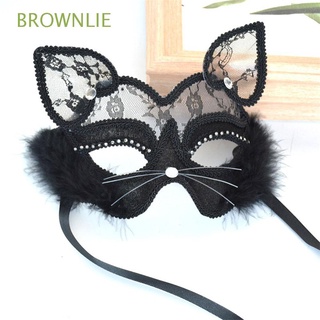 brownlie moda fiesta protección niñas gato protección veneciana mascarada mujeres sexy lujo halloween negro encaje ojo de gato fancy vestido accesorios/multicolor