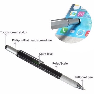 5 piezas Multi-herramienta 6 en 1 bolígrafo con regla, medidor de nivel, bolígrafo, lápiz capacitivo, lápiz capacitivo de pantalla táctil y controlador de tornillo, herramienta multifuncional (3)