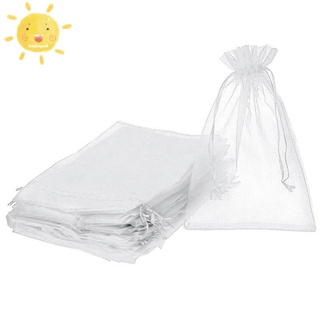Pack of 100 Organza Gift Bags Drawstring Jewelry Candy Pouches for Wedding Birthday Party Favor Christmas Wrapping (7.9 x 11.8 Inch, White)