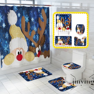 feliz navidad cortina de ducha/alfombra antideslizante/cubierta de inodoro/alfombra de baño santa ciervo patrón para decoración de navidad
