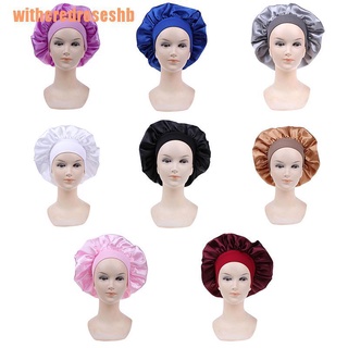 ✨witheredroseshb✨ 58cm Solid Color Women Satin Bonnet Cap Night Sleep Hat Adjust Shower Caps