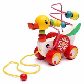 hfz colorido tirador de madera a lo largo de pato juguete de cuentas desarrollo inteligencia niño regalo