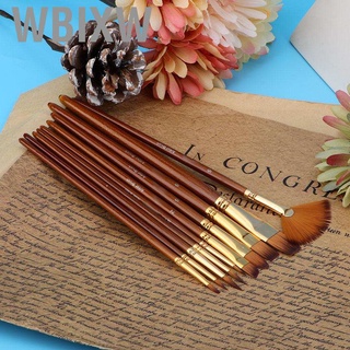 Wbixw Fine Tip Paint Brush Watercolor Acrylic Smooth Delicate Different Shape Nylon Hair 10Pcs Comfortable + Wood for Oil Painting