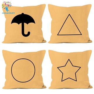[ READY STOCK] Funda de almohada de lino para el hogar con forma de cinco estrellas y triángulo de calamar romantic01.co