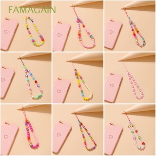FAMAGAIN Cartoon Cellphone Straps Colorful Lanyard for Keys Mobile Phone Chain Summer Jewelry Hanging Chains Universal Cord Boho Ornament Phone Accessory Acrylic Bead Lanyard