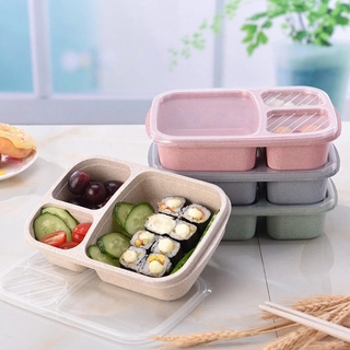 Material de paja de trigo caja de almuerzo/3 compartimentos de almacenamiento de comida contenedor de almuerzo/Picnic alimentos fruta contenedor caja de almacenamiento para niños adultos