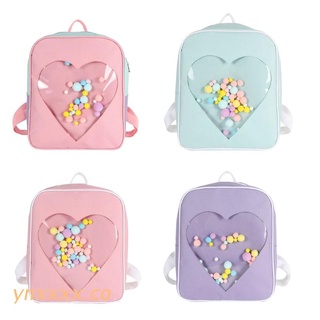 ynxxxx japonés harajuku bolsa escolar dulce color caramelo transparente amor forma de corazón mochila kawaii lolita pequeño bolso de hombro con bola de felpa para mujeres niñas