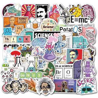 50 unids/pack de pegatinas químicas de ciencia de laboratorio física de dibujos animados Einstein maleta guitarra pegatinas impermeables (1)