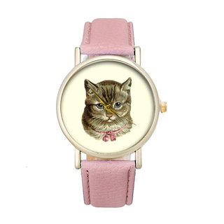 Cat Pattern Leather Band Analog Quartz Vogue Wrist Watch PK ♠fitwell♠