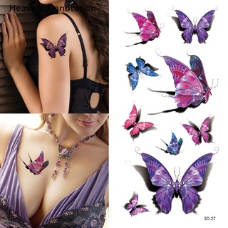 [HeavenConnotation] Tatuaje temporal pegatina de arte corporal 3D mariposa rosa pluma tatuaje impermeable